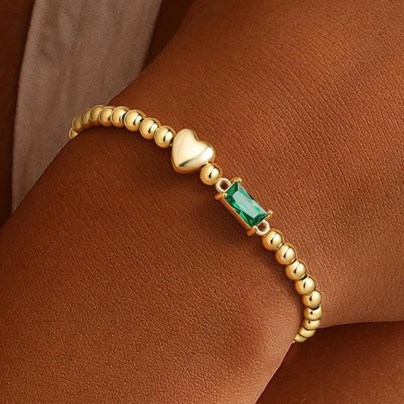 Women's Light Luxury Gold Electroplated Copper Heart And Geometric Bead Bracelet