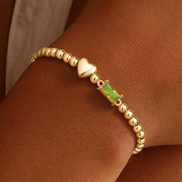 Women's Light Luxury Gold Electroplated Copper Heart And Geometric Bead Bracelet