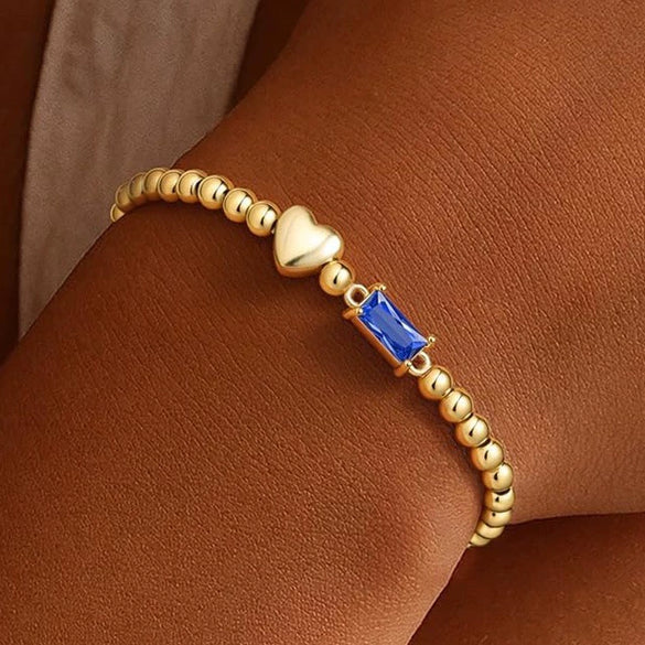 Women's Light Luxury Gold Electroplated Copper Heart And Geometric Bead Bracelet