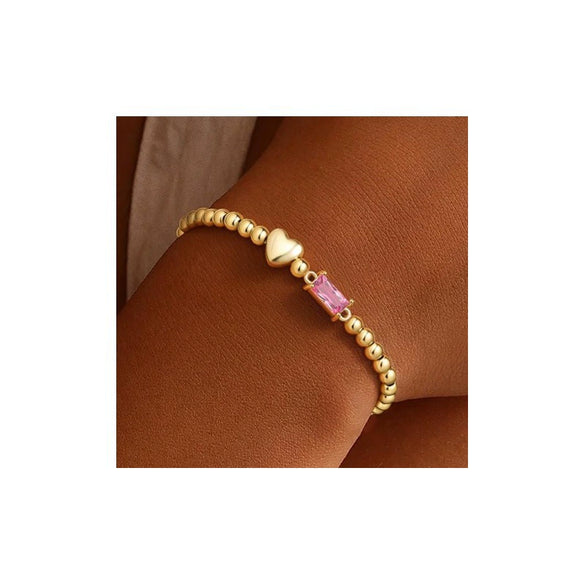 Women's Light Luxury Gold Electroplated Copper Heart And Geometric Bead Bracelet