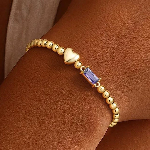 Women's Light Luxury Gold Electroplated Copper Heart And Geometric Bead Bracelet