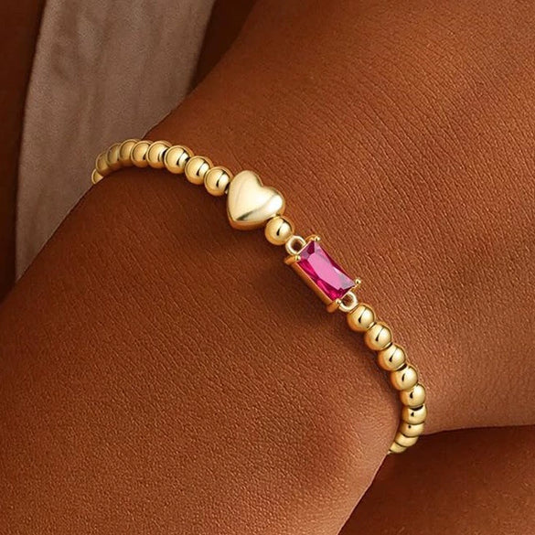 Women's Light Luxury Gold Electroplated Copper Heart And Geometric Bead Bracelet