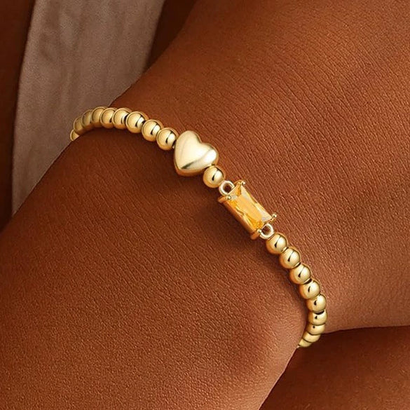 Women's Light Luxury Gold Electroplated Copper Heart And Geometric Bead Bracelet