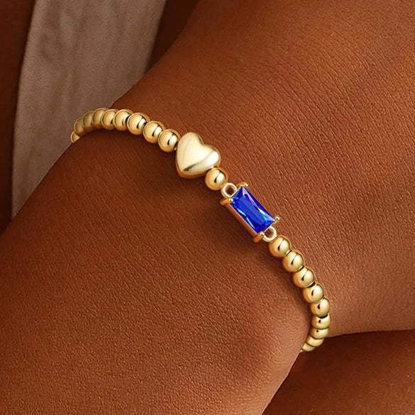 Women's Light Luxury Gold Electroplated Copper Heart And Geometric Bead Bracelet