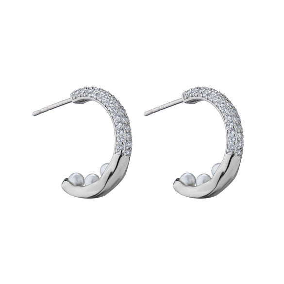 Women's Light Luxury Gold Plated Micropaved Zircon Cshaped Artificial Pearl Earrings With Geometric Pattern