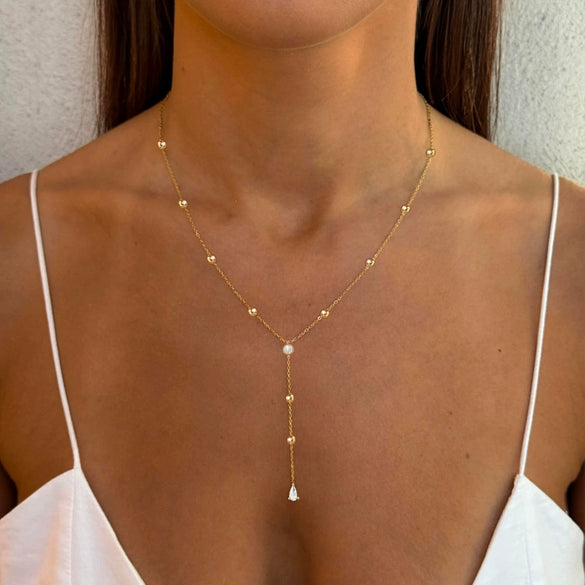 Women's Light Luxury Gold Tone Copper Electroplated Tassel Zircon Y Shaped Geometric Clavicle Necklace