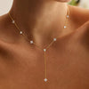 Women's Light Luxury Gold Tone Copper Electroplated Tassel Zircon Y Shaped Geometric Clavicle Necklace
