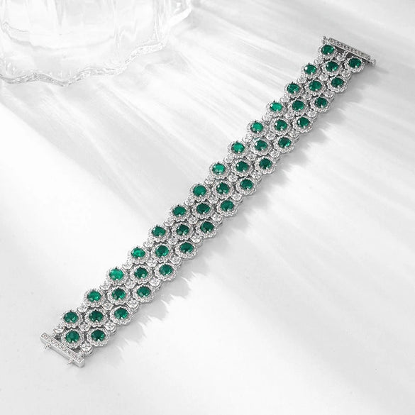 Women's Light Luxury Green Diamond Bracelet S925 Silver Geometric Design