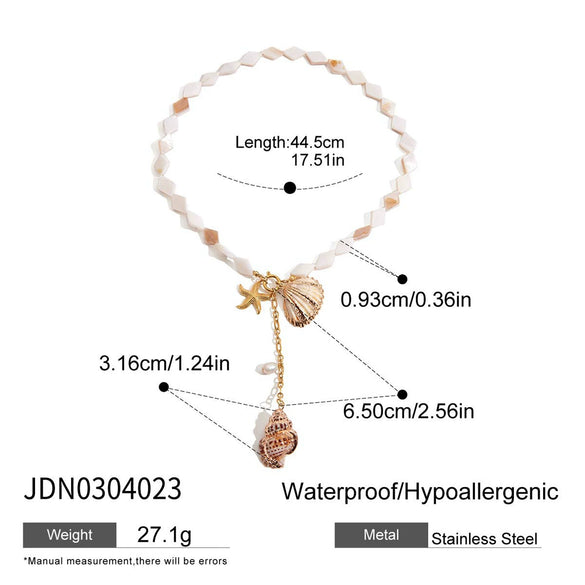Women's Light Luxury Highend Conch Freshwater Pearl Necklace In Titanium Steel And Stainless Steel With Geometric Shape And Electroplating Design