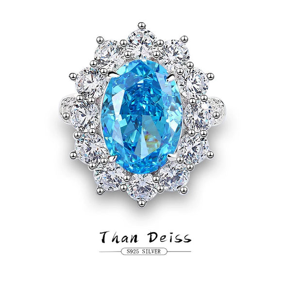 Women's Light Luxury Highend Geometric S925 Sterling Silver Aquamarine Diamond Ring