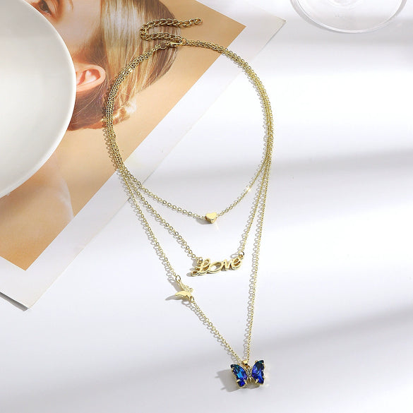 Women's Light Luxury Highend Zinc Alloy And Artificial Crystal Butterfly Pendant Necklace With Electroplating Treatment And Insects Letters Numbers Text Pattern