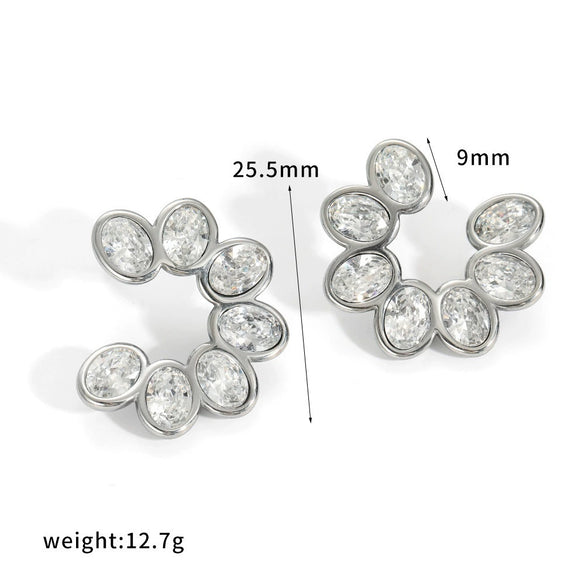Women's Light Luxury Leaf Shaped Stainless Steel Drop Earrings With Rhinestone Inlay And C Shaped Diamond Set Design
