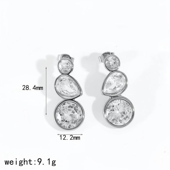 Women's Light Luxury Leaf Shaped Stainless Steel Drop Earrings With Rhinestone Inlay And C Shaped Diamond Set Design