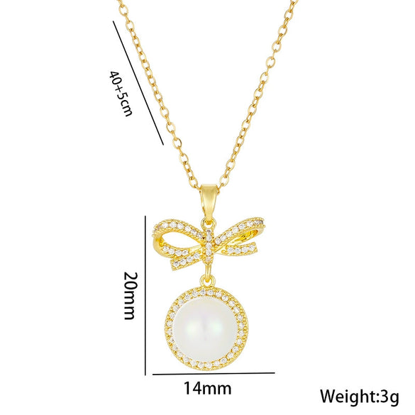 Women's Light Luxury Microinlaid Bow Pearl Pendant Titanium Steel Necklace With Electroplating