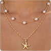 Women's Light Luxury Minimalist Copper Layered Clavicle Necklace With Pearl Star Pendant And Electroplated Retro Design