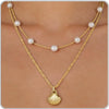 Women's Light Luxury Minimalist Copper Layered Clavicle Necklace With Pearl Star Pendant And Electroplated Retro Design