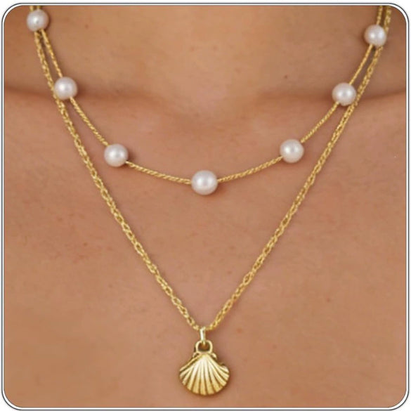 Women's Light Luxury Minimalist Copper Layered Clavicle Necklace With Pearl Star Pendant And Electroplated Retro Design