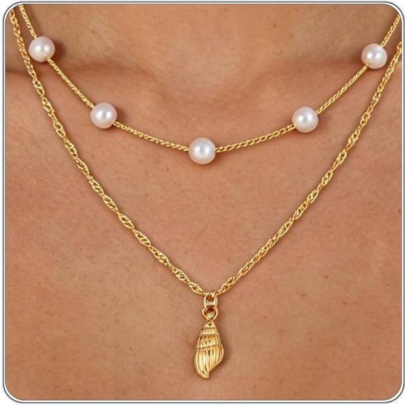 Women's Light Luxury Minimalist Copper Layered Clavicle Necklace With Pearl Star Pendant And Electroplated Retro Design