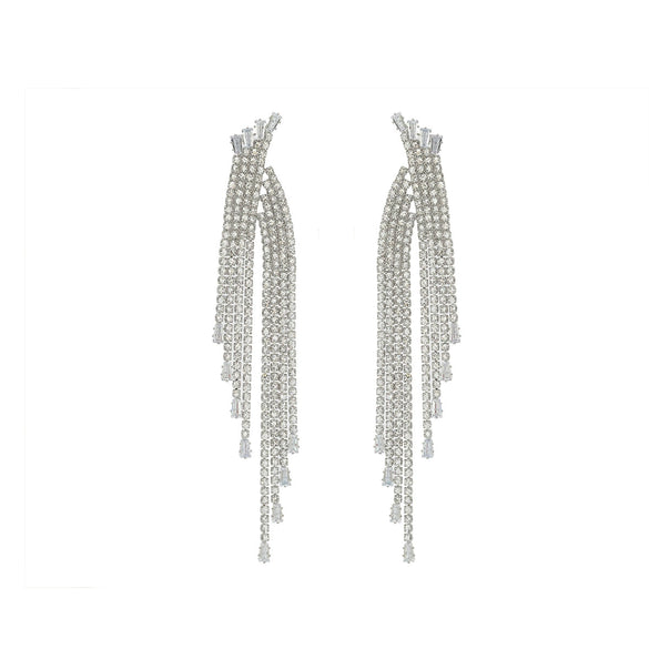 Women's Light Luxury Mixed Gemstone Geometric Tassel Earrings With Electroplating
