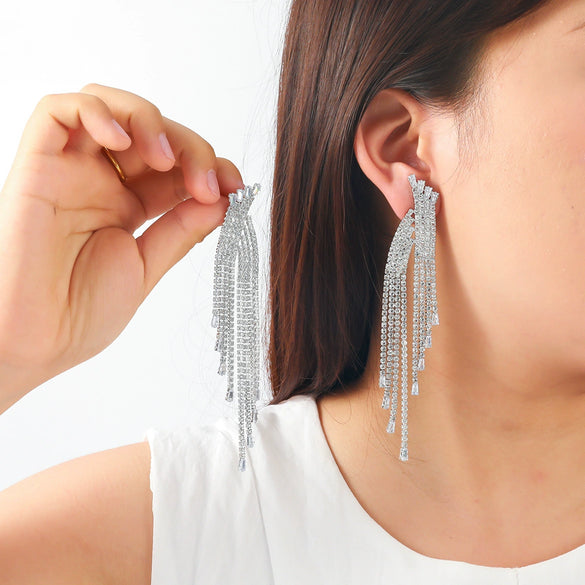 Women's Light Luxury Mixed Gemstone Geometric Tassel Earrings With Electroplating