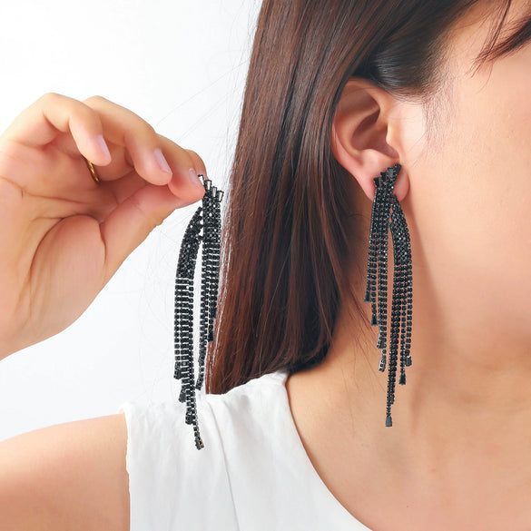 Women's Light Luxury Mixed Gemstone Geometric Tassel Earrings With Electroplating