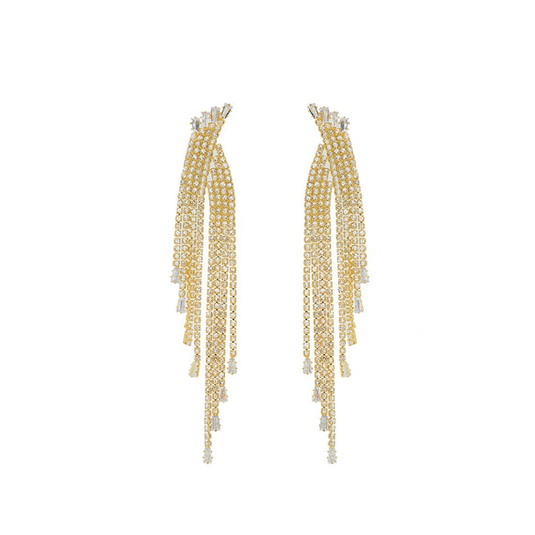 Women's Light Luxury Mixed Gemstone Geometric Tassel Earrings With Electroplating