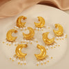 Women's Light Luxury Moon Tassel Imitation Pearl Ushape 316L Stainless Steel Electroplated Earrings