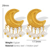 Women's Light Luxury Moon Tassel Imitation Pearl Ushape 316L Stainless Steel Electroplated Earrings