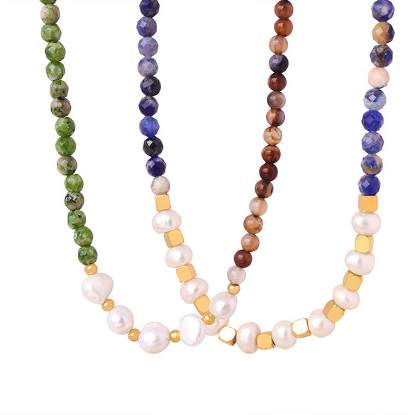 Women's Light Luxury Natural Beads And Freshwater Pearl Necklace With Geometric Pattern Handmade