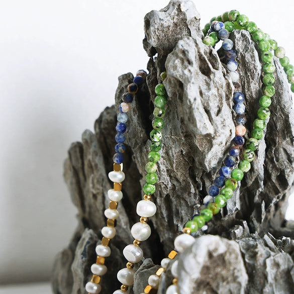 Women's Light Luxury Natural Beads And Freshwater Pearl Necklace With Geometric Pattern Handmade