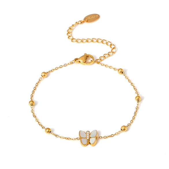 Women's Light Luxury Niche Butterfly Bead Bracelet With Natural Fritillaria And 3A Zircon 316L Stainless Steel Plated 18K True Gold Electroplated Geometric And Animal Patterns