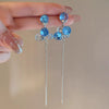 Women's Light Luxury Niche Vintage Long Style Geometric Copper And 925 Silver Bead Tassel Earrings Set With Crystal