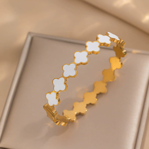 Women's Light Luxury Oildropping Fourleaf Clover Titanium Steel Bracelet With Vacuum Furnace Electroplating Nonfading Antiallergic