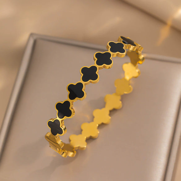 Women's Light Luxury Oildropping Fourleaf Clover Titanium Steel Bracelet With Vacuum Furnace Electroplating Nonfading Antiallergic
