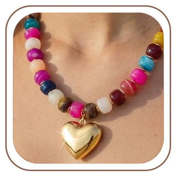 Women's Light Luxury Resin Heart Pendant Necklace With Bead Chain Electroplated Heart Shaped Fashion Jewelry