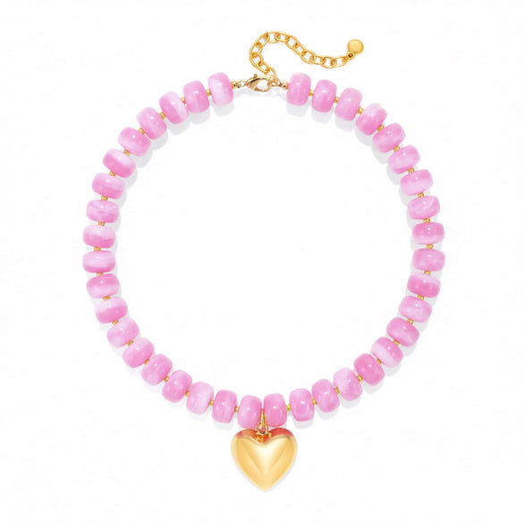 Women's Light Luxury Resin Heart Pendant Necklace With Bead Chain Electroplated Heart Shaped Fashion Jewelry