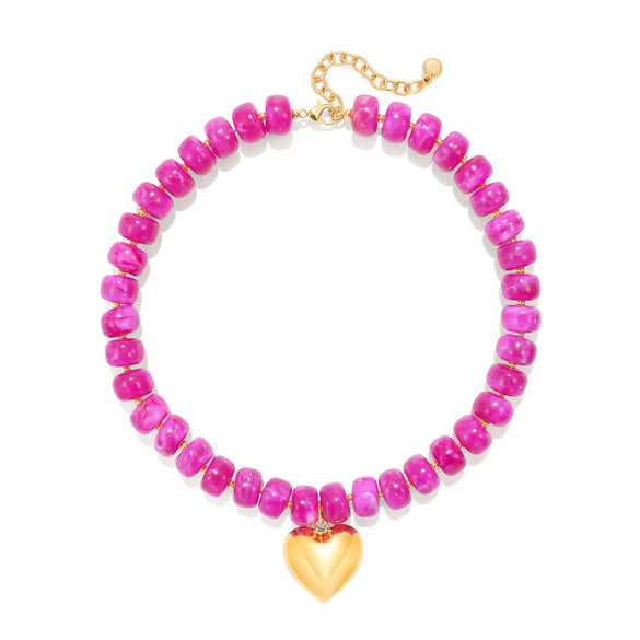 Women's Light Luxury Resin Heart Pendant Necklace With Bead Chain Electroplated Heart Shaped Fashion Jewelry