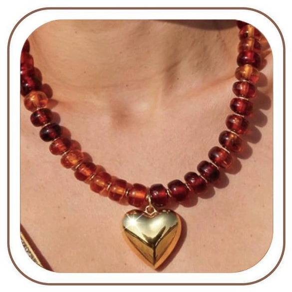 Women's Light Luxury Resin Heart Pendant Necklace With Bead Chain Electroplated Heart Shaped Fashion Jewelry