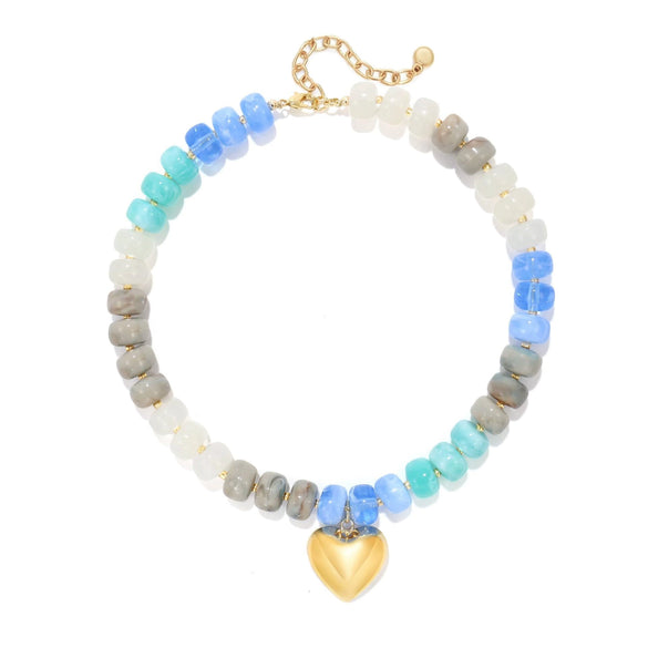 Women's Light Luxury Resin Heart Pendant Necklace With Bead Chain Electroplated Heart Shaped Fashion Jewelry
