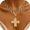Women's Light Luxury Retro Alloy Cross Necklace With Heart Shaped Pendant Electroplated Clavicle Chain Jewelry