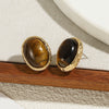 Women's Light Luxury Retro Metal Onyx Oval Geometric Electroplated Stud Earrings