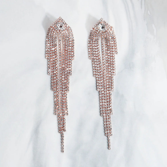 Women's Light Luxury Rhinestone Long Tassel Earrings With Irregular Star And Round Geometric Design