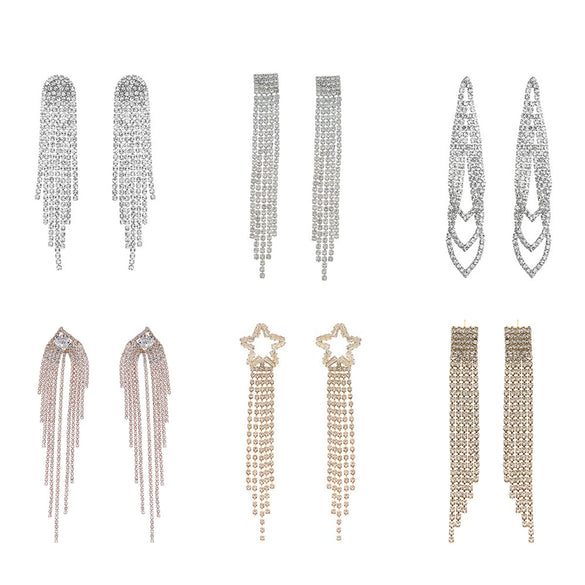 Women's Light Luxury Rhinestone Long Tassel Earrings With Irregular Star And Round Geometric Design