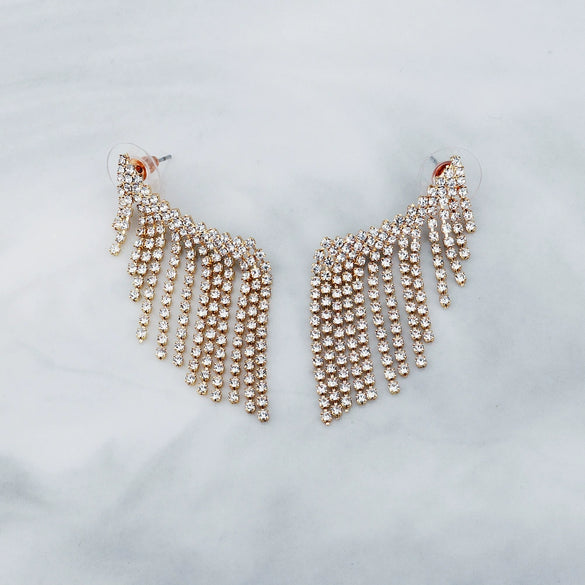 Women's Light Luxury Rhinestone Long Tassel Earrings With Irregular Star And Round Geometric Design