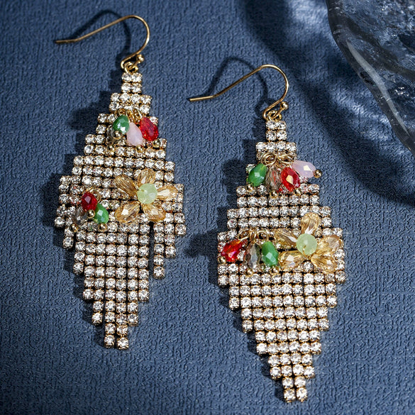 Women's Light Luxury Rhinestone Long Tassel Earrings With Irregular Star And Round Geometric Design