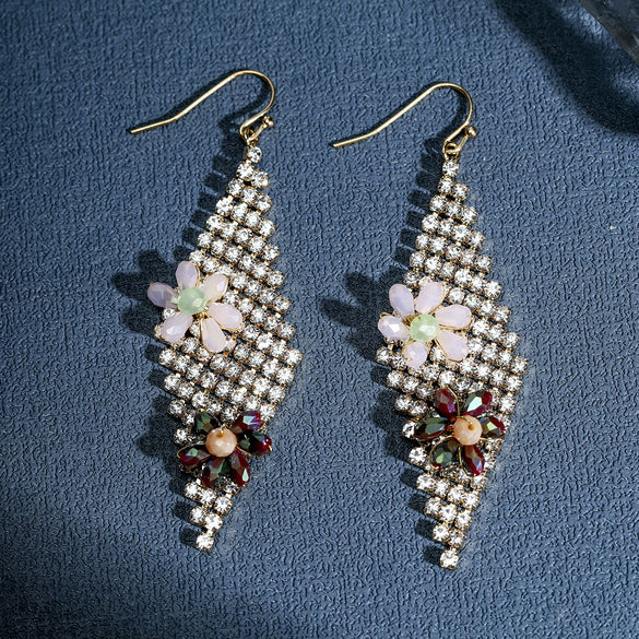 Women's Light Luxury Rhinestone Long Tassel Earrings With Irregular Star And Round Geometric Design