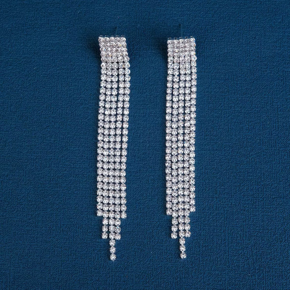 Women's Light Luxury Rhinestone Long Tassel Earrings With Irregular Star And Round Geometric Design