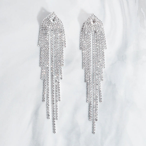 Women's Light Luxury Rhinestone Long Tassel Earrings With Irregular Star And Round Geometric Design