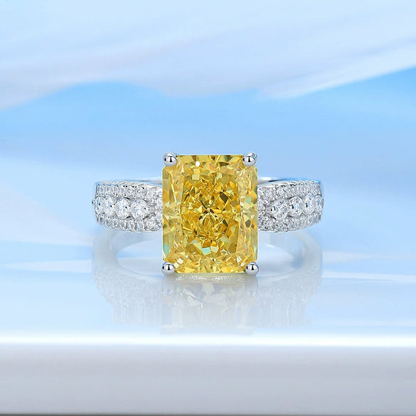 Women's Light Luxury S925 Sterling Silver Geometric Yellow Diamond Ring With Fourclaw Setting
