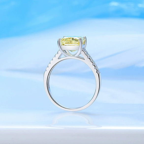 Women's Light Luxury S925 Sterling Silver Geometric Yellow Diamond Ring With Fourclaw Setting